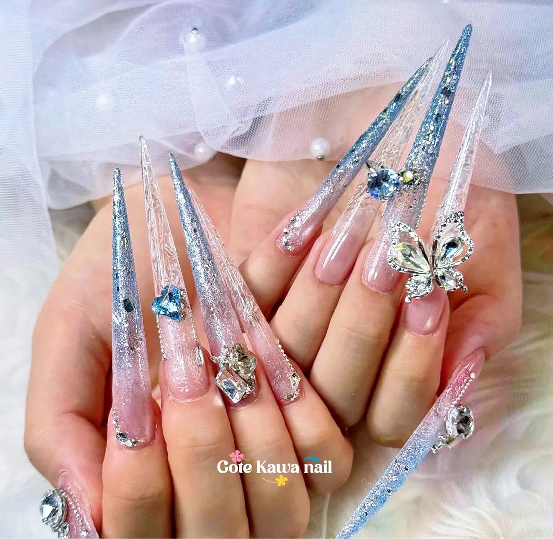 ネイル クリアネイル ロングネイル 持ち込み 夏ネイル スーパーロングネイル ハンドネイル ハンドケア Gote Kawa nail salonのネイルデザイン