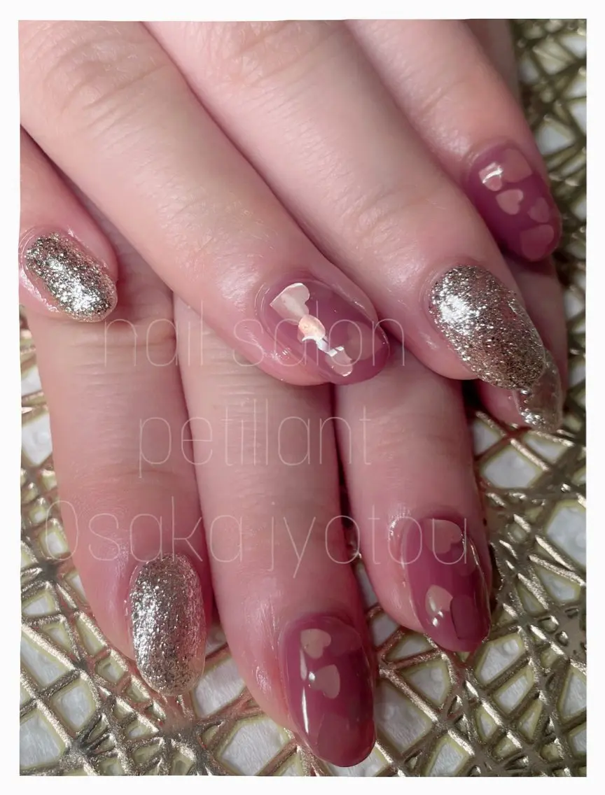 ネイル ハート ピンク 春ネイル nail salon petillantのネイルデザイン