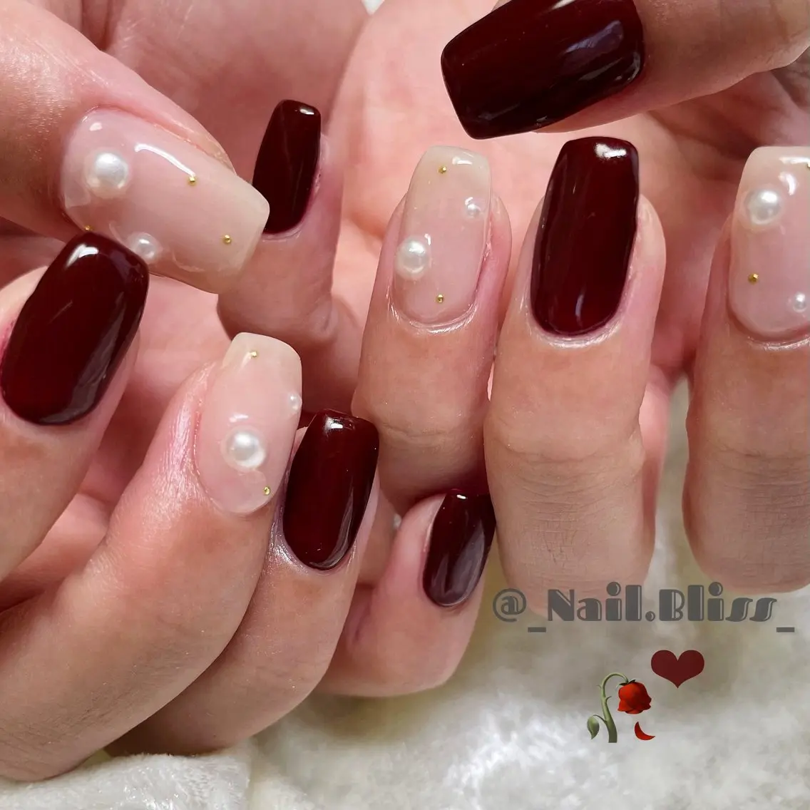 ネイル ボルドー シンプルネイル ストーンネイル ハンドネイル NAIL BLISSのネイルデザイン