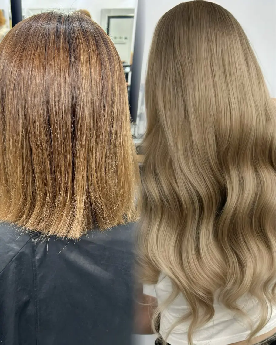 ロング カラー シールエクステ ベージュカラー ダブルカラー ミルクティーベージュ エクステ ヘアカラー エクステ レイヤー/エクステ alpha下妻のヘアスタイル