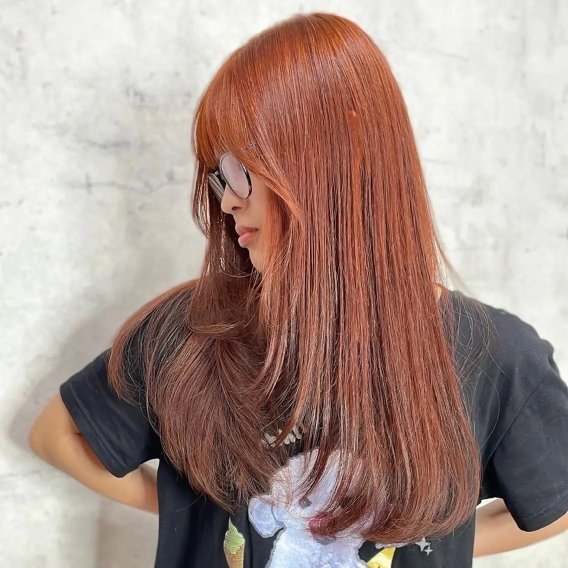 ロング カラー オレンジ エクステ・レイヤ ーカット松下宗翔のヘアスタイル