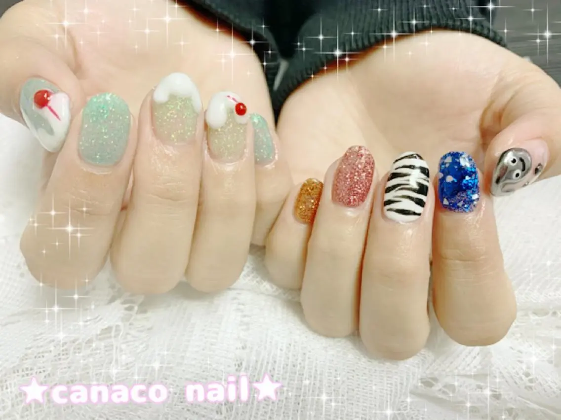 ネイル アニマル柄 アートネイル ジェルネイル パラジェル ストーンネイル ベテランネイル cnc nailのネイルデザイン