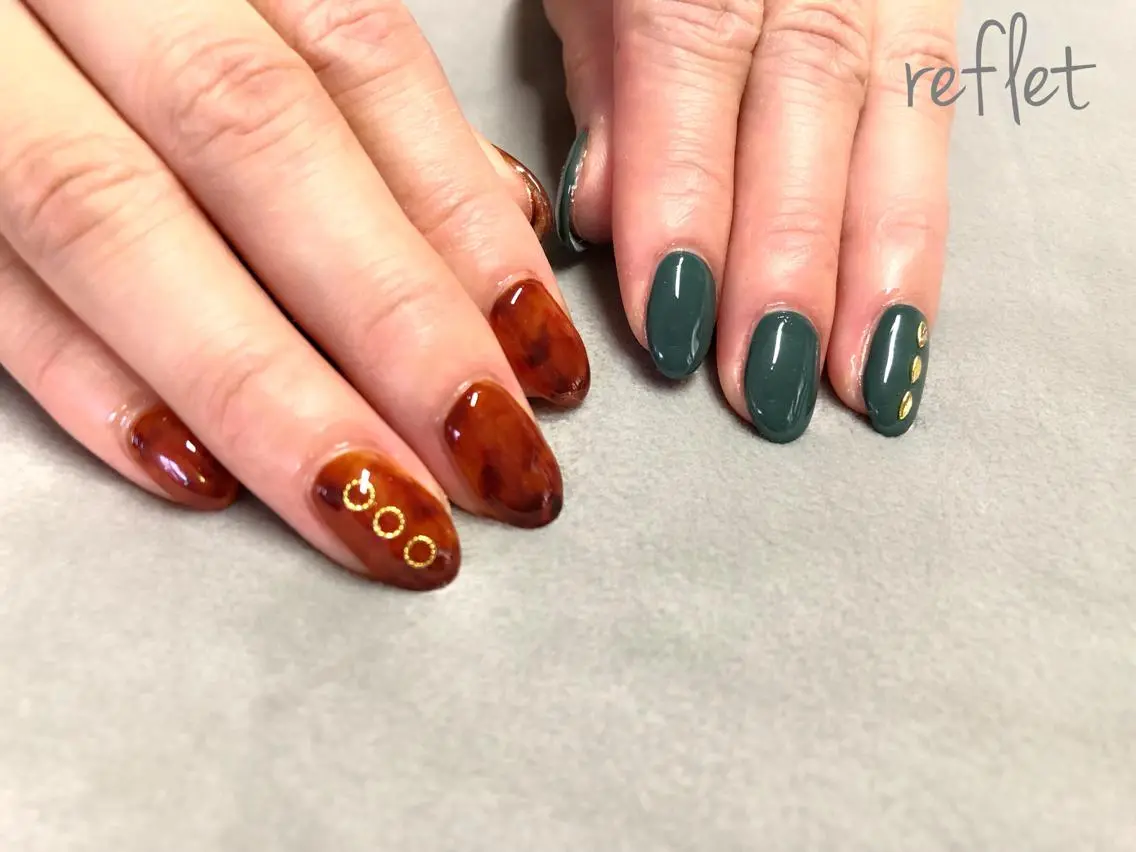 ネイル べっ甲ネイル ワンカラーネイル ハンドネイル reflet nailのネイルデザイン