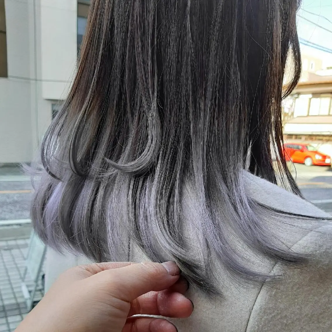 ミディアム カラー ブリーチ パープルカラー はらだ ともこ☺︎のヘアスタイル