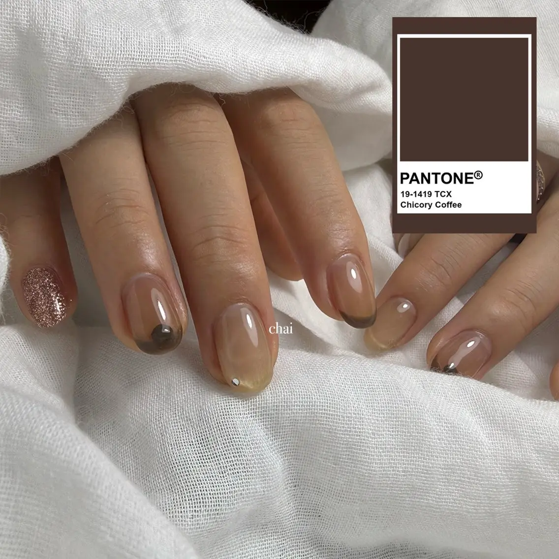 ネイル ブラウン フレンチネイル マグネットネイル ハンドネイル chai nail + eye📍鶴橋のネイルデザイン