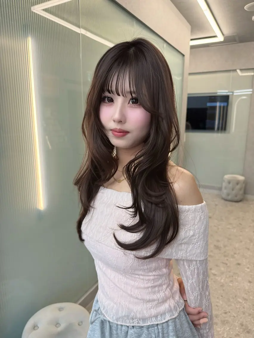 ロング カラー 韓国風ヘア レイヤーカット ヘアカラー トリートメント レイヤーカット /顔周り/和奏︎♪のヘアスタイル