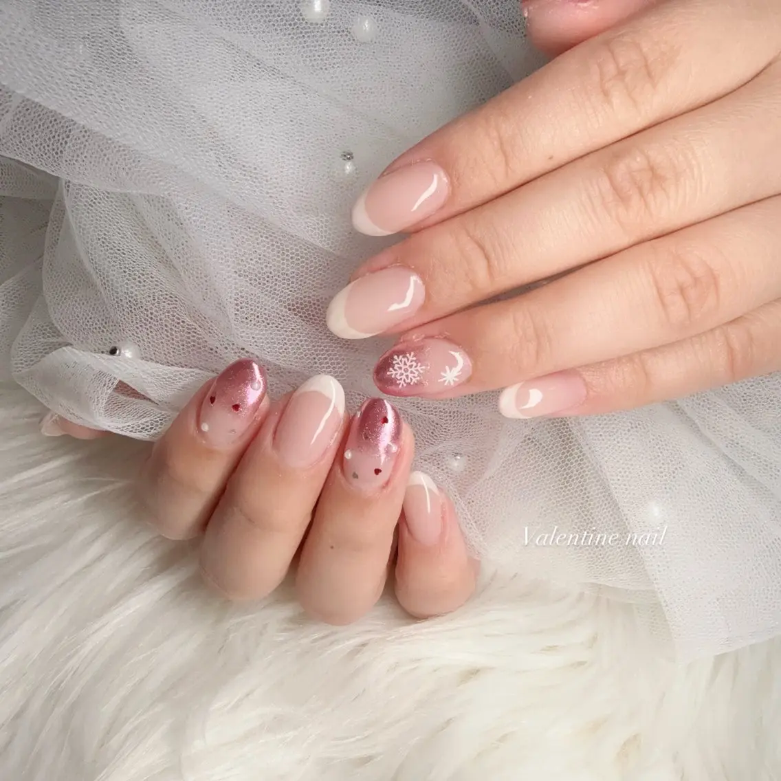 ネイル フレンチネイル ミラーネイル 冬ネイル Rnail. misatoのネイルデザイン
