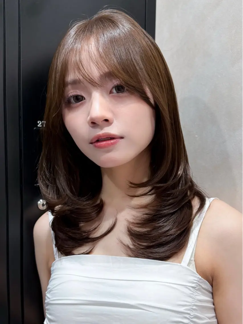 セミロング カラー ベージュカラー オリーブベージュ レイヤーカット カット ヘアカラー トリートメント 🤍レイヤー✖️透明 感／Haruna🤍のヘアスタイル
