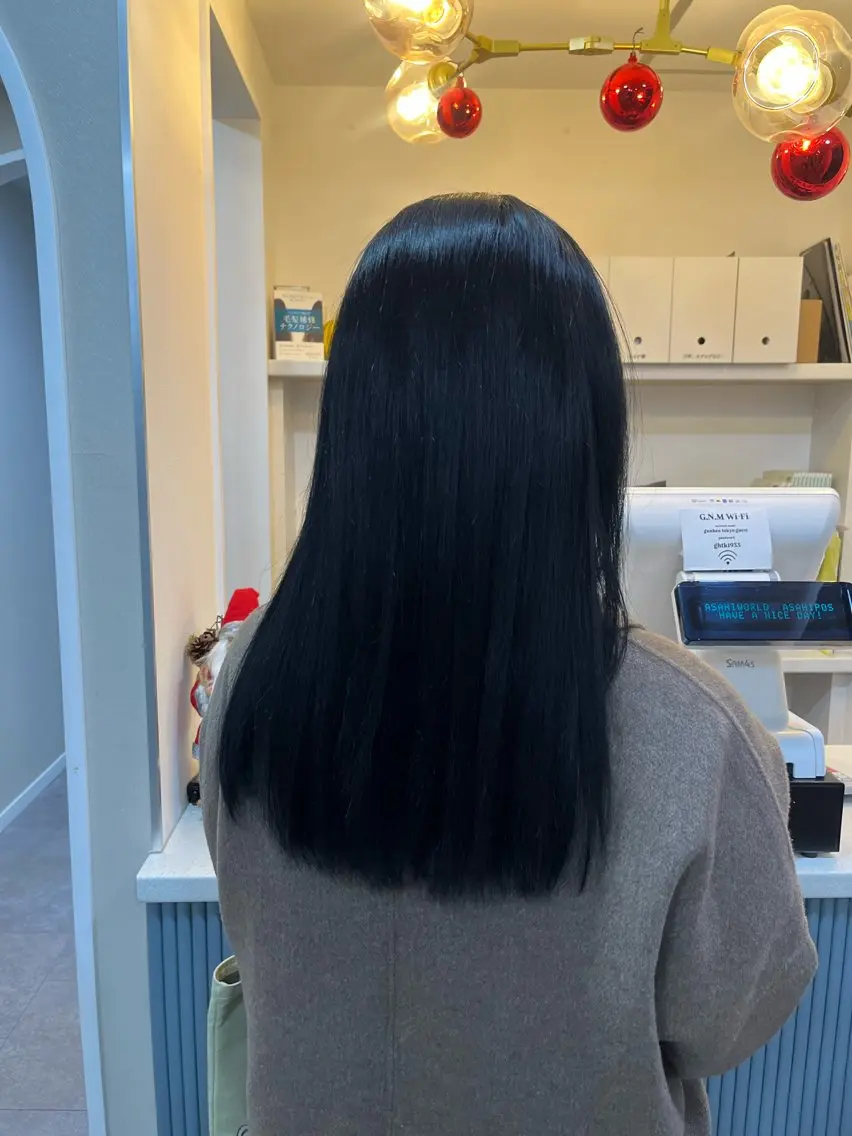 カラー 黒髪 ブルーカラー ブルーブラック AYANE ◝✩韓国ヘアのヘアスタイル