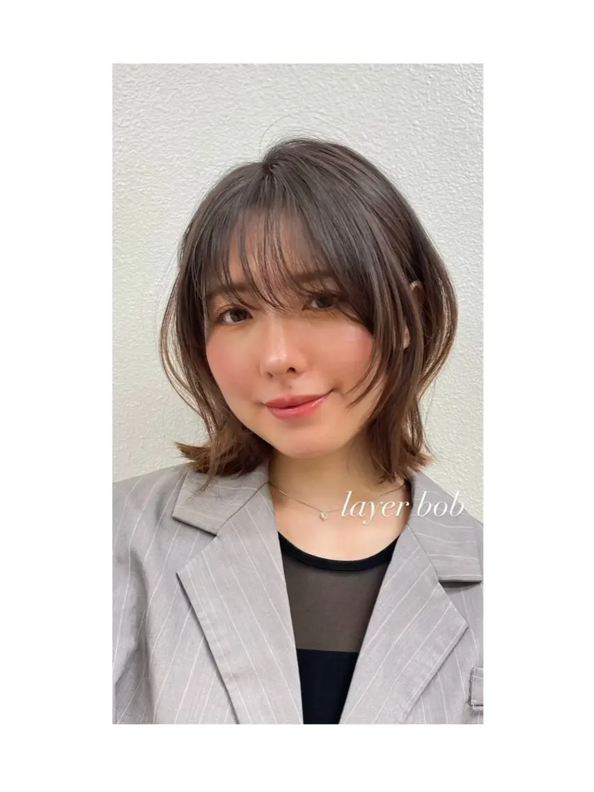 ショート ボブレイヤー ボブ レイヤーカット カット ヘアカラー トリートメント ヘアセット ♡レイヤーボブ パーマ/うらら♡のヘアスタイル