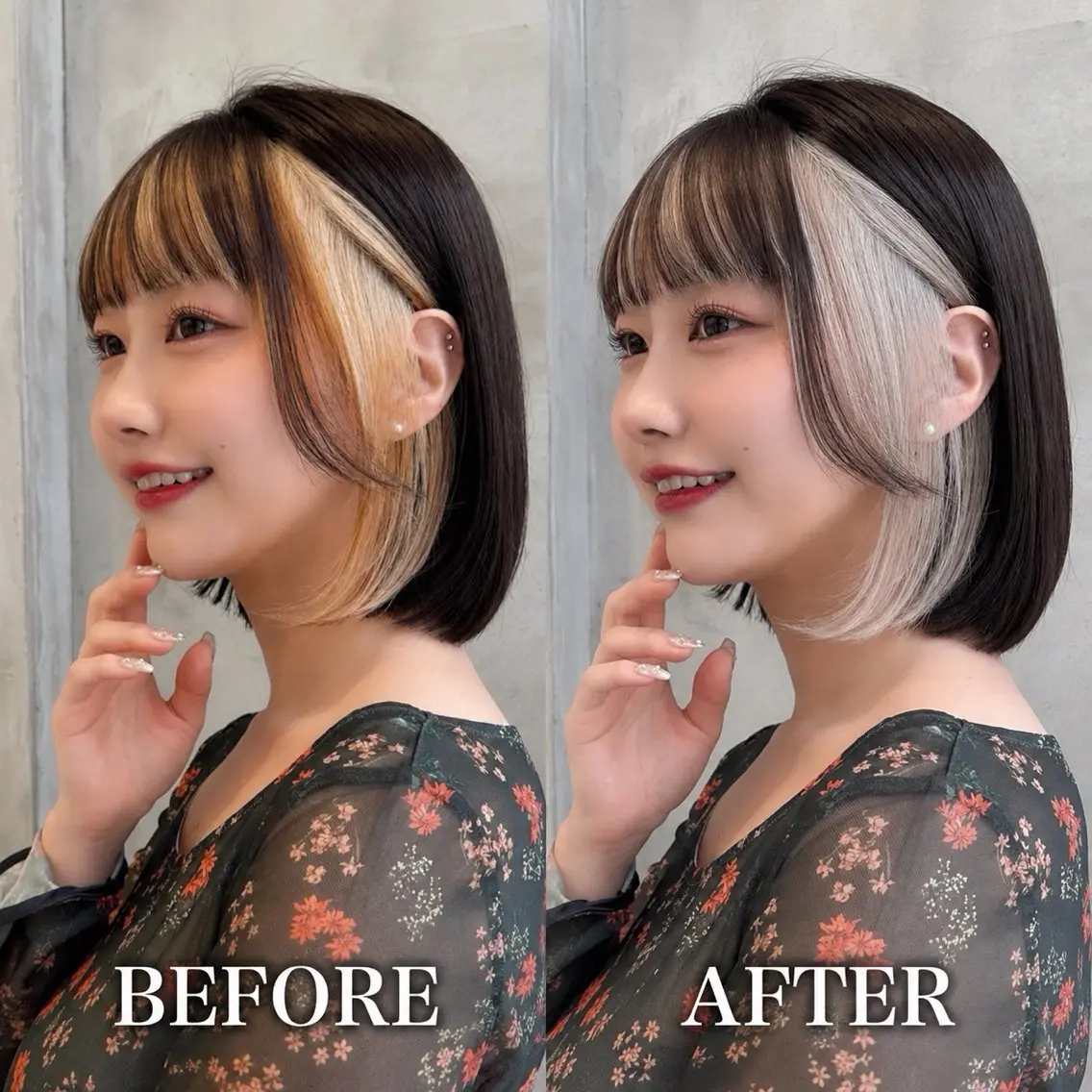 ミディアム カラー インナーカラー ボブ カット ヘアカラー トリートメント 🍀小川大輔🍀 ボブ/ブリーチ🥇のヘアスタイル