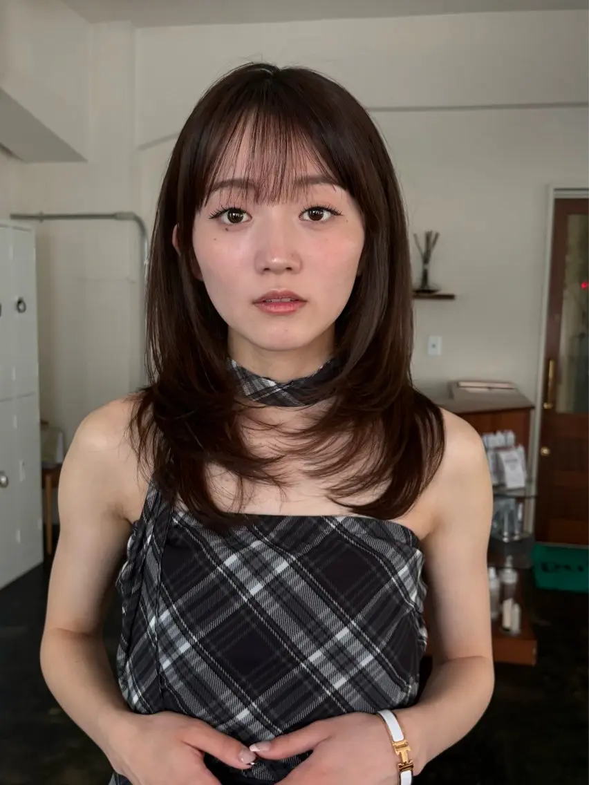 ミディアム ヘアカラー トリートメント 透明感カラー/顔周り カット/ののか💞のヘアスタイル