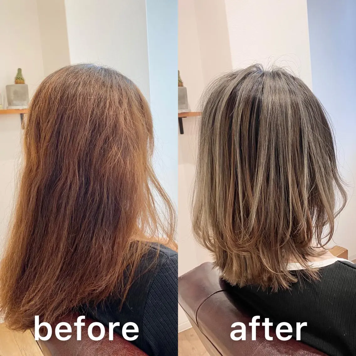 ミディアム カラー ミディアムレイヤー バレイヤージュ ベージュカラー ブリーチ シルバー カット ヘアカラー 髪質改善特化KIZU /艶髪研究（京都）のヘアスタイル