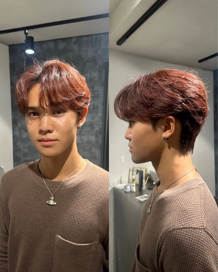ミディアム カラー メンズ カット ヘアカラー トリートメント 💈原宿指名No.1 センターパート💈のヘアスタイル