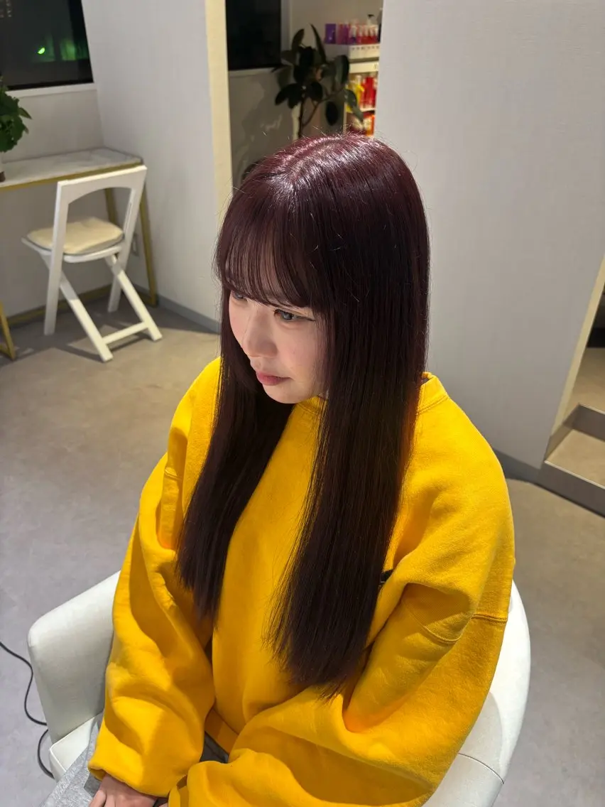 ロング カラー ブリーチ ボルドーカラー カット ヘアカラー misuzu/名古屋 /酸性ストレート🎀のヘアスタイル