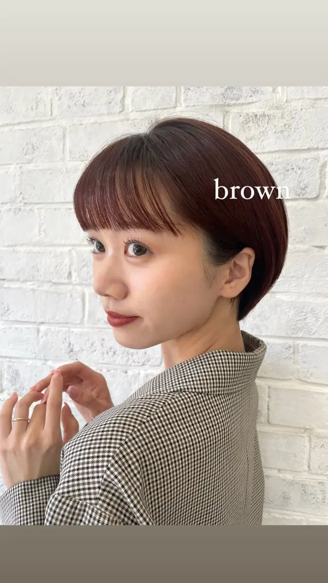 ショート カラー 丸みショート ブラウンカラー ショートヘア 顔まわり🥨レイヤー /透明感/水口舞奈のヘアスタイル