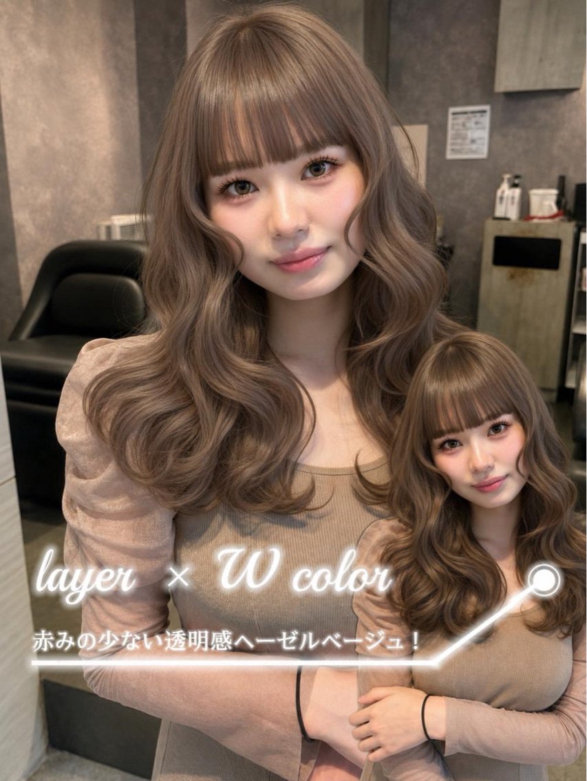 ロング カラー ベージュカラー ブリーチ ダブルカラー ヘーゼル ヘアカラー トリートメント 🍑ももか🍑透明感 カラー/赤羽🎀のヘアスタイル