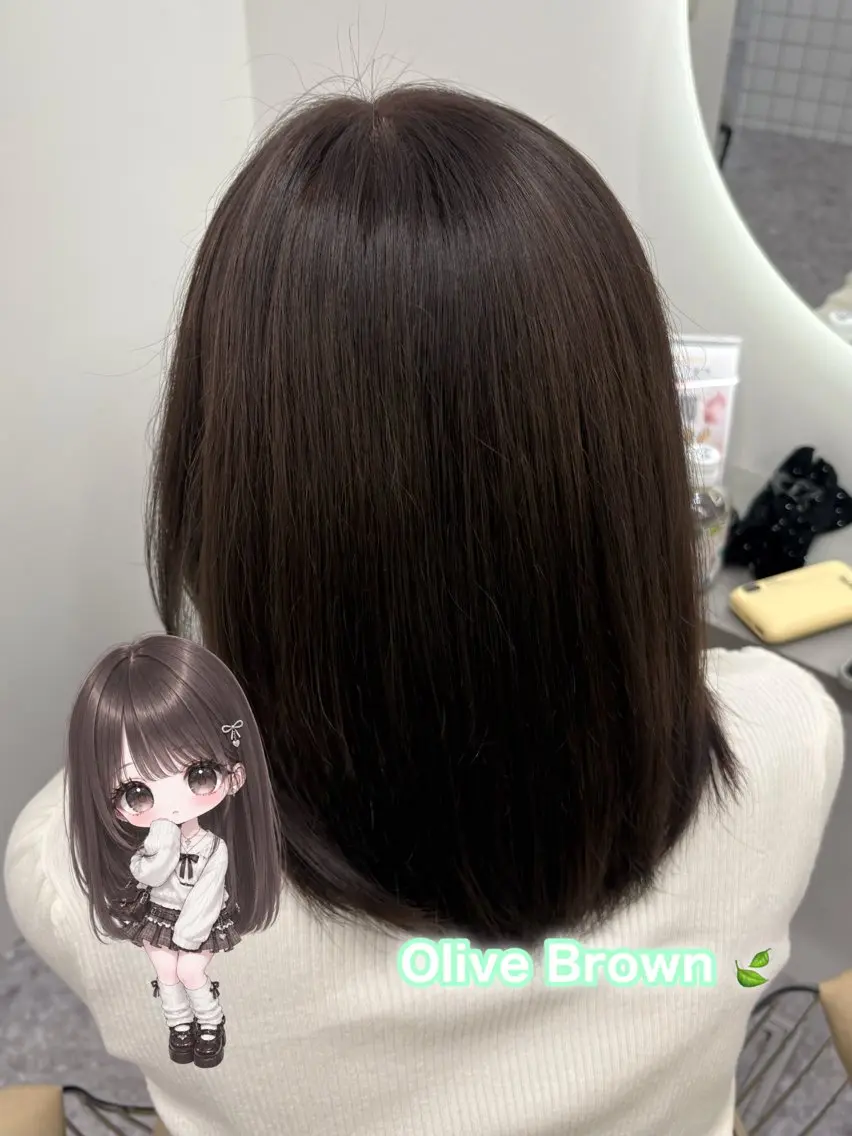 ミディアム カラー ブリーチ ブラウンカラー 透明感カラー オリーブブラウン momo /ブリーチなしピンクのヘアスタイル