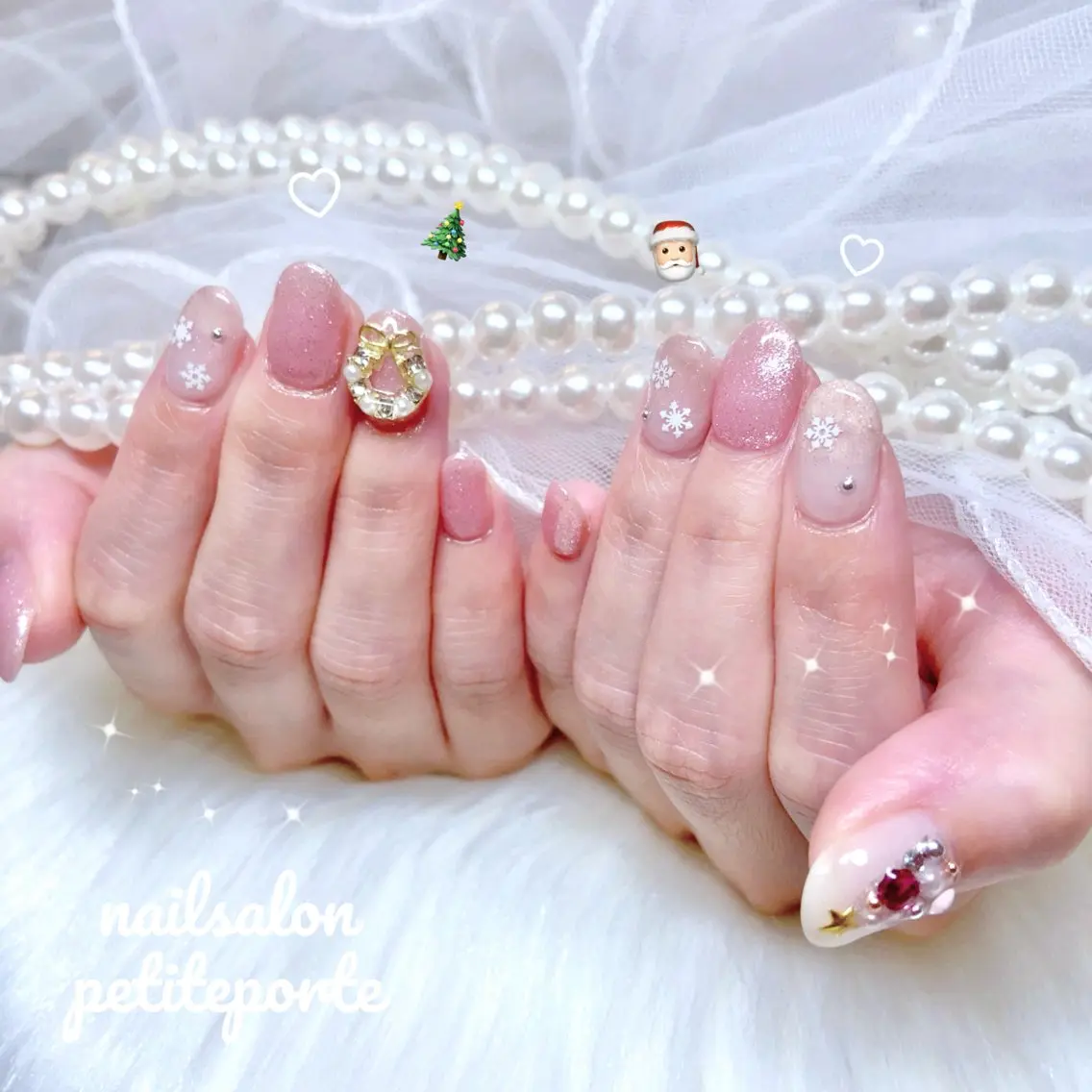 ネイル アートネイル ガーリー ピンク ショートネイル 冬ネイル ハンドネイル petite porteのネイルデザイン