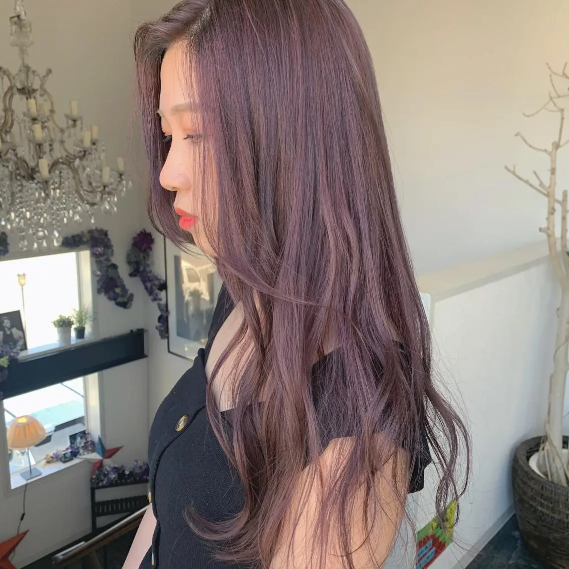 ロング カラー カシス ラベンダーカラー ヘアカラー 袴田 伊代のヘアスタイル