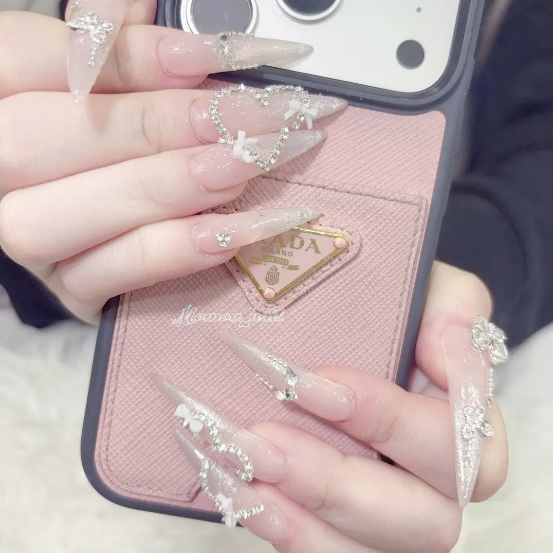 ネイル 成人式 マグネットネイル 大理石ネイル(マーブル) リボン 夏ネイル ハンドネイル MoMoA Nail ネイル長さ出し専門店のネイルデザイン