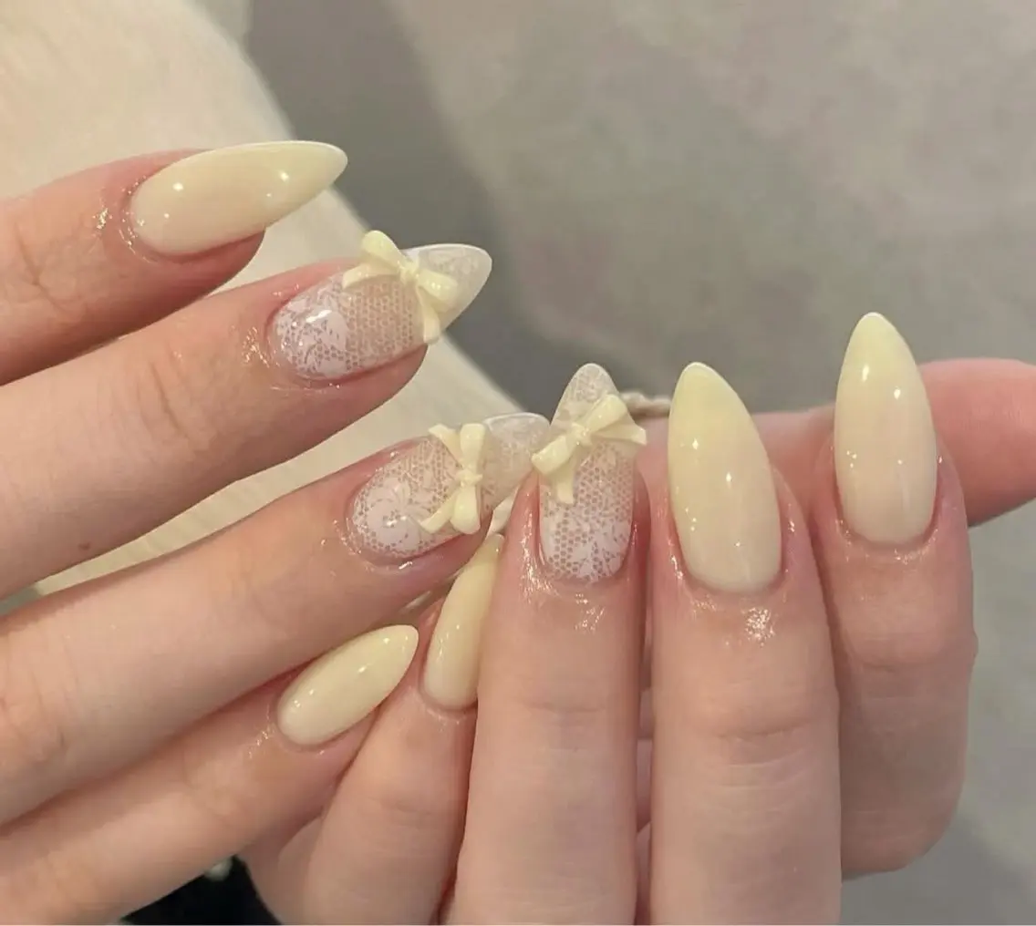 ネイル ガーリー ハート 韓国ネイル ニュアンスネイル リボン Sora nail 長さ出し専門店のネイルデザイン