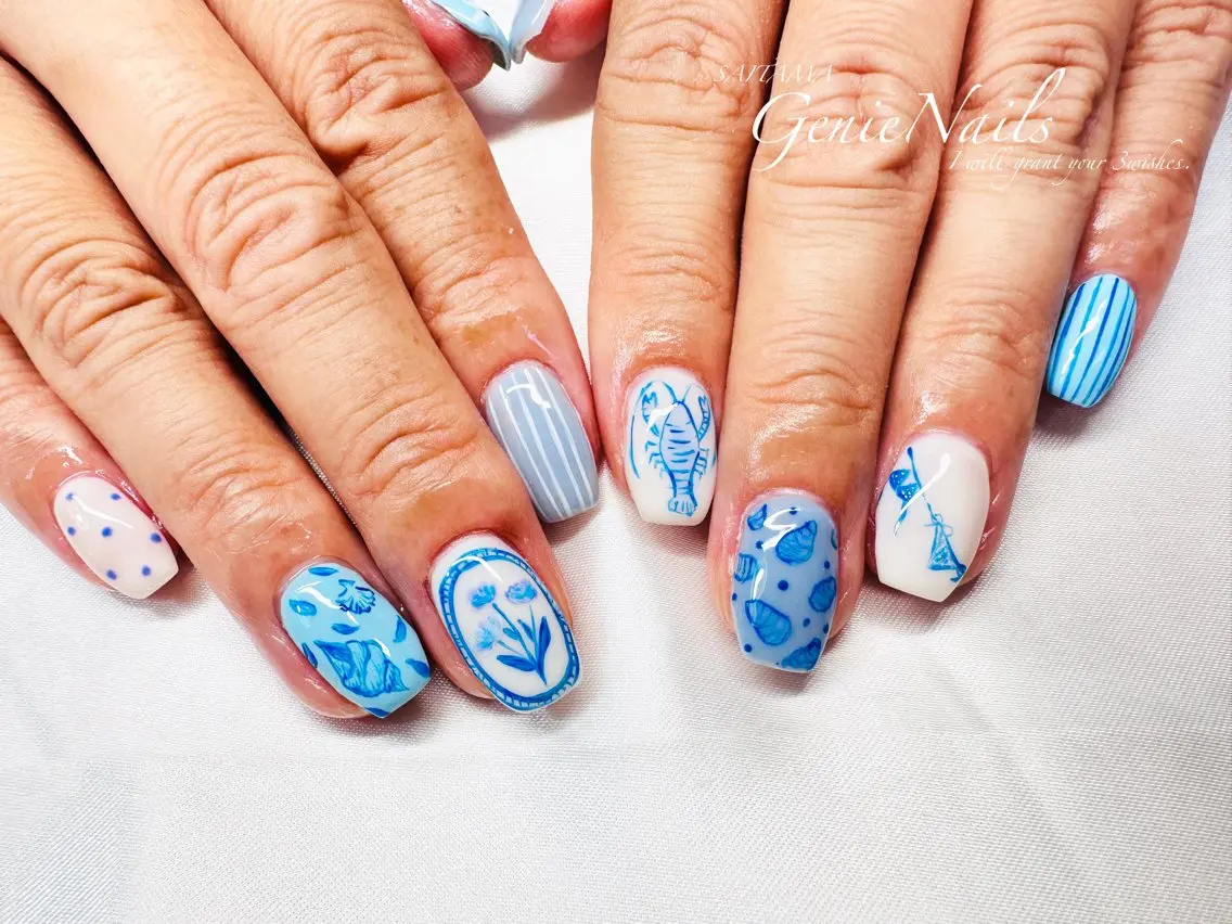 メンズ ネイル アートネイル 長さ出し 氷ネイル・うるうるネイル ロングネイル 持ち込み Genie Nailsのネイルデザイン