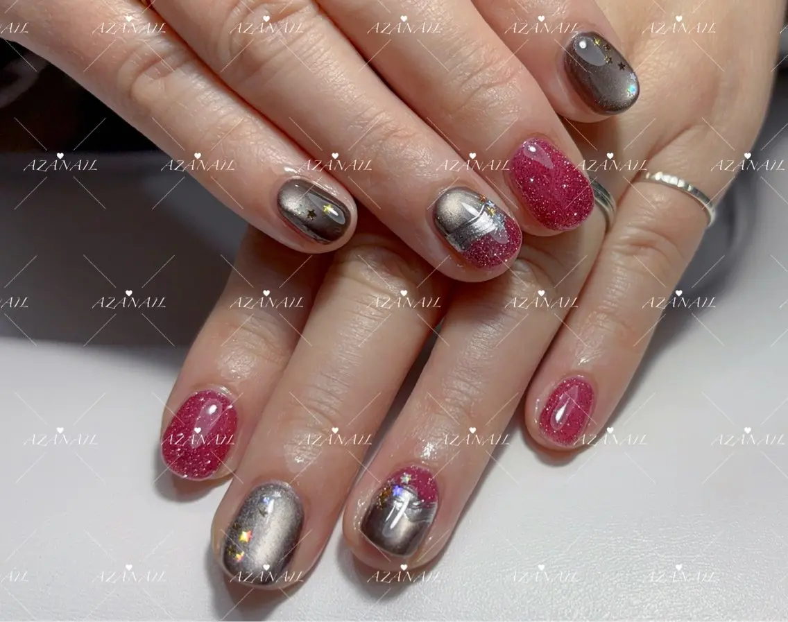 ネイル チークネイル グラデーション マグネットネイル 春ネイル ワンホンネイル AZA NAILROOMのネイルデザイン