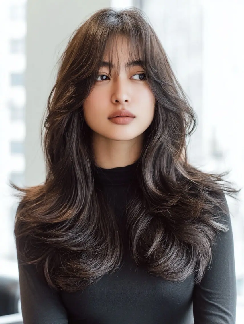 ロング 顔まわりレイヤー 顔周りカット ハッシュカット ハイレイヤー 髪質改善 カット ヘアカラー 縮毛矯正 トリートメント ✨毛髪診断で絶対綺麗 ✨美髪艶髪専門✨高浪のヘアスタイル