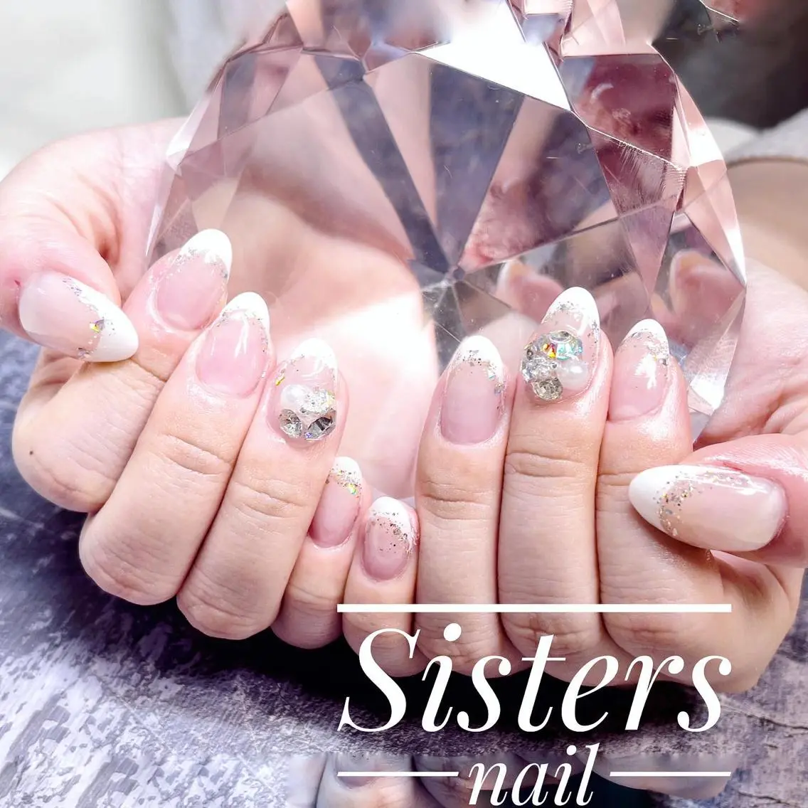ネイル アートネイル フレンチネイル キラキラネイル 夏ネイル ブライダルネイル ハンドネイル ハンドケア sisters nail.fのネイルデザイン
