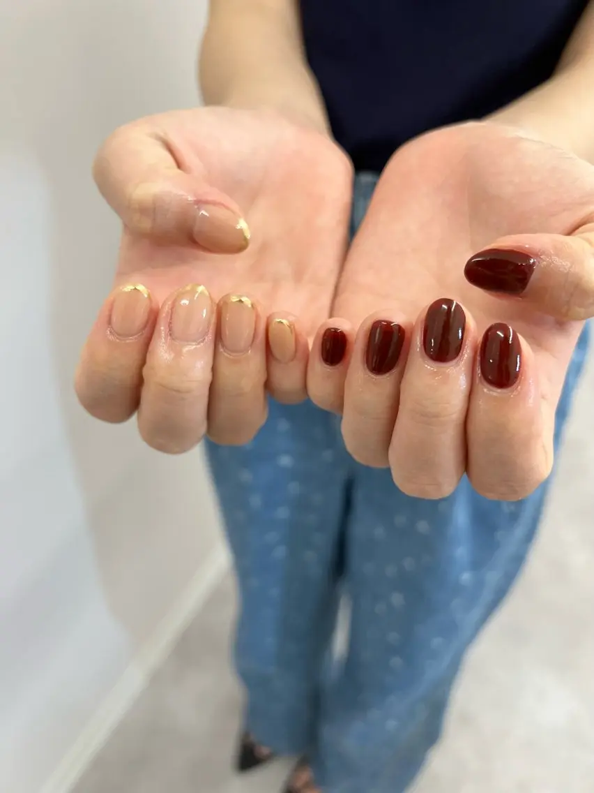 ネイル ボルドー フレンチネイル ジェルネイル ミラーネイル ワンカラーネイル ハンドネイル ハンドケア Bana_ Nailのネイルデザイン