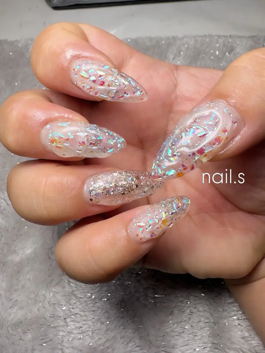 ネイル クリアネイル キラキラネイル ラメ(グリッター) ニュアンスネイル ぷっくりネイル ハンドネイル nail.s misatoのネイルデザイン