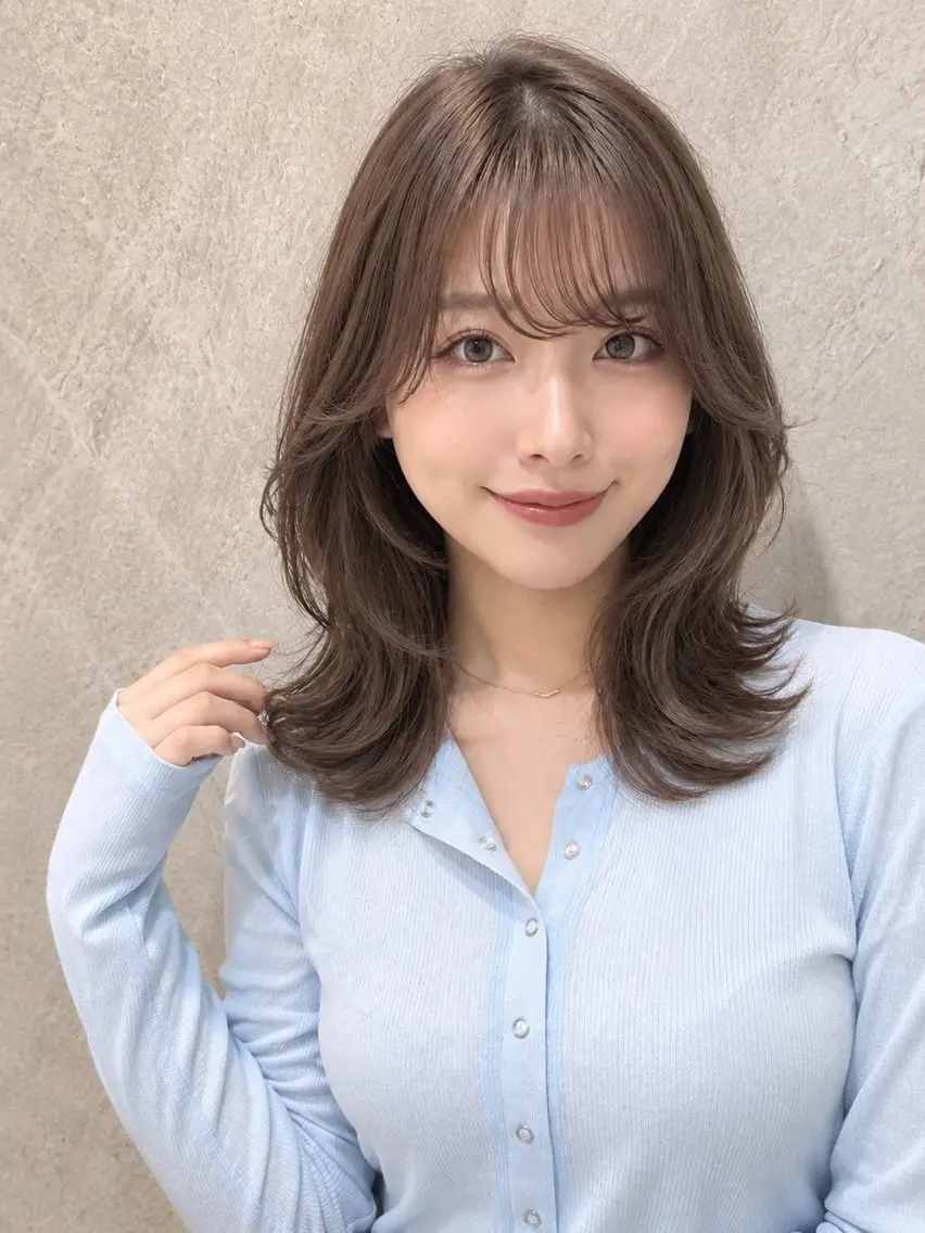 ミディアム カット ヘアカラー トリートメント ミディアム/ショート 縮毛/レイヤー/小原のヘアスタイル