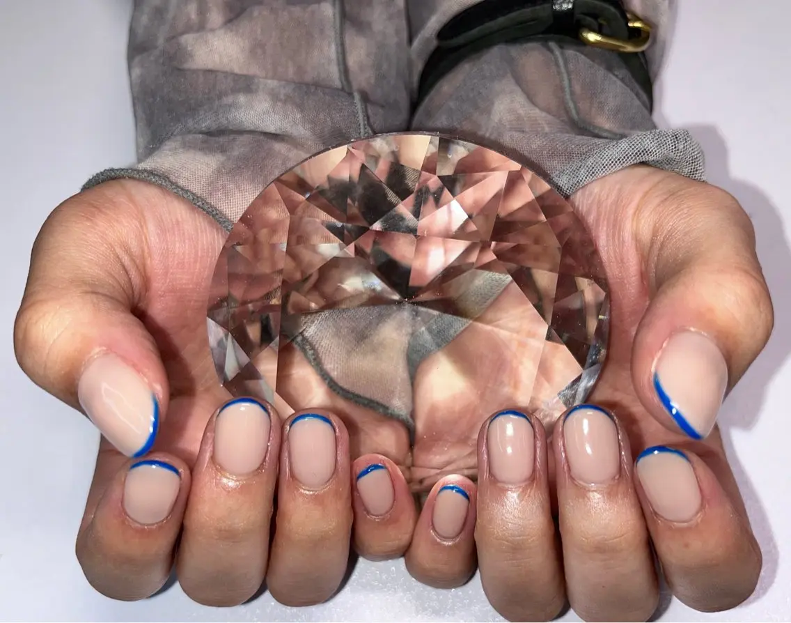 ネイル ブルー フレンチネイル オフィスネイル ワンカラーネイル シンプルネイル ハンドネイル プライベートサロン N's Nailのネイルデザイン