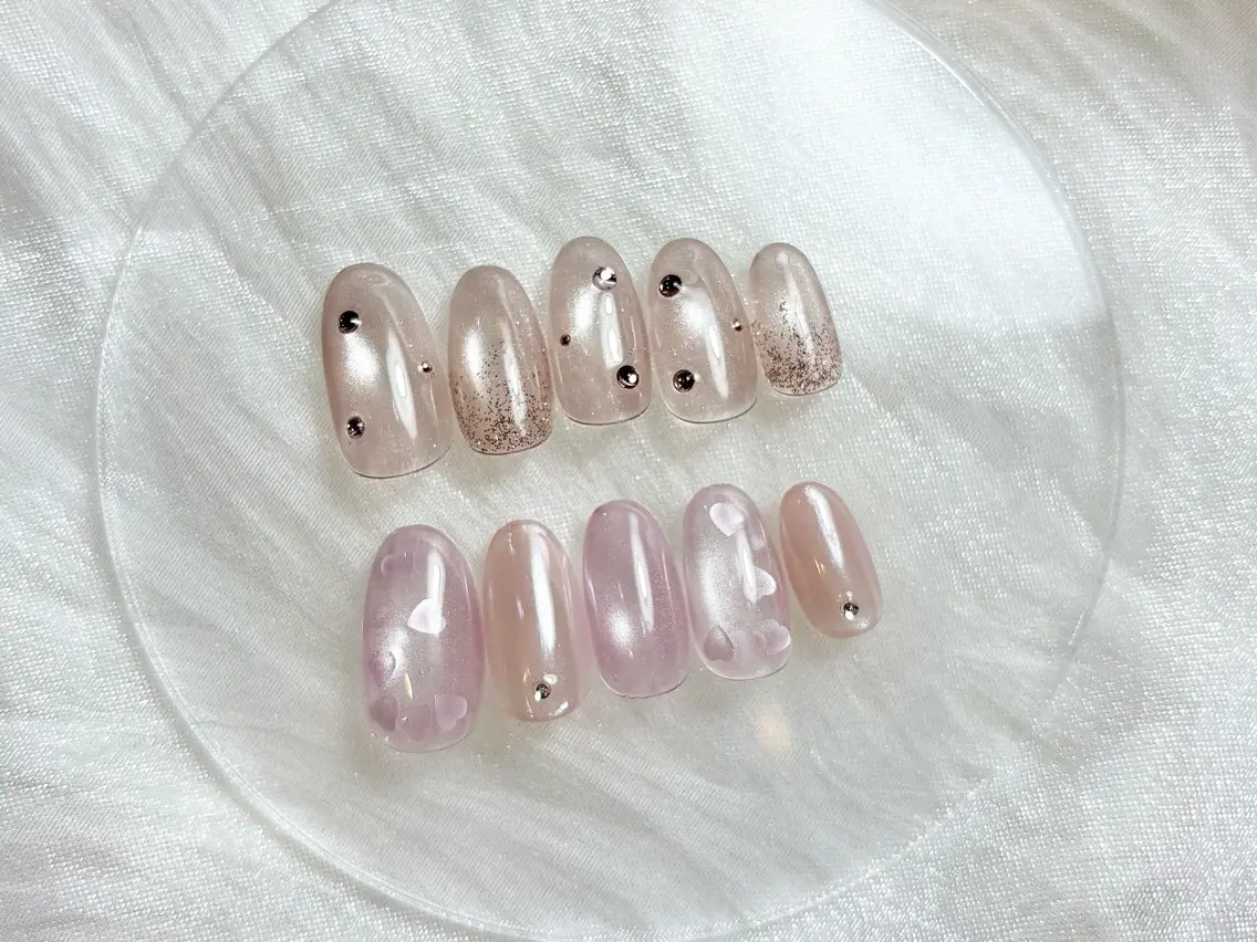 ネイル ハート オフィスネイル ピンク ハンドネイル nail care salon -&-のネイルデザイン
