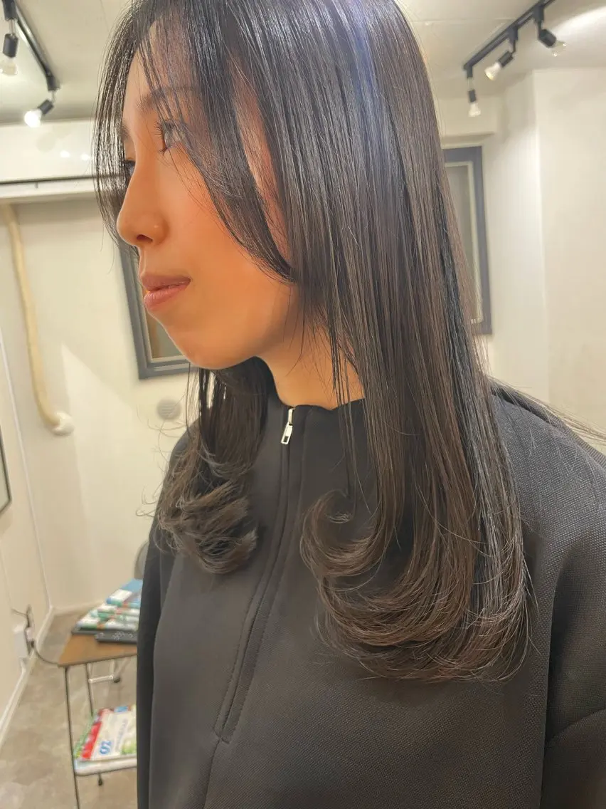 セミロング カラー 顔周りカット レイヤーカット カット ヘアカラー トリートメント 水素トリートメント/ 髪質改善/ナカノメのヘアスタイル