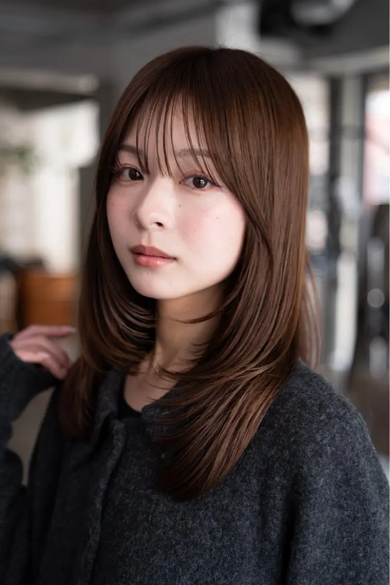 セミロング カラー 透明感カラー 顔周りカット レイヤーカット トリートメント カット ヘアカラー トリートメント まとまるレイヤー カット/透明感カラーのヘアスタイル