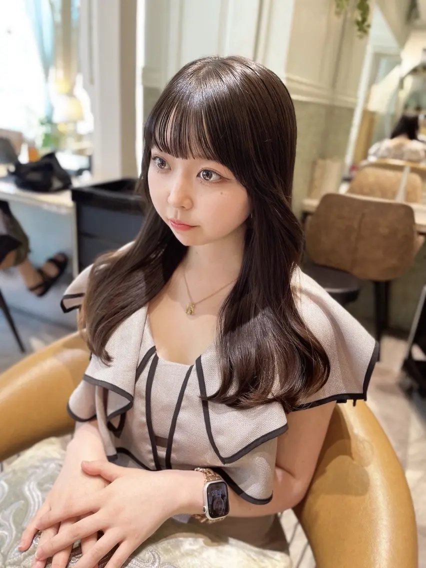 セミロング カラー ベージュカラー 黒髪 ブリーチ ブルーカラー ブルーブラック カット ヘアカラー トリートメント 木屋元一/透明感 /前髪/レイヤーのヘアスタイル