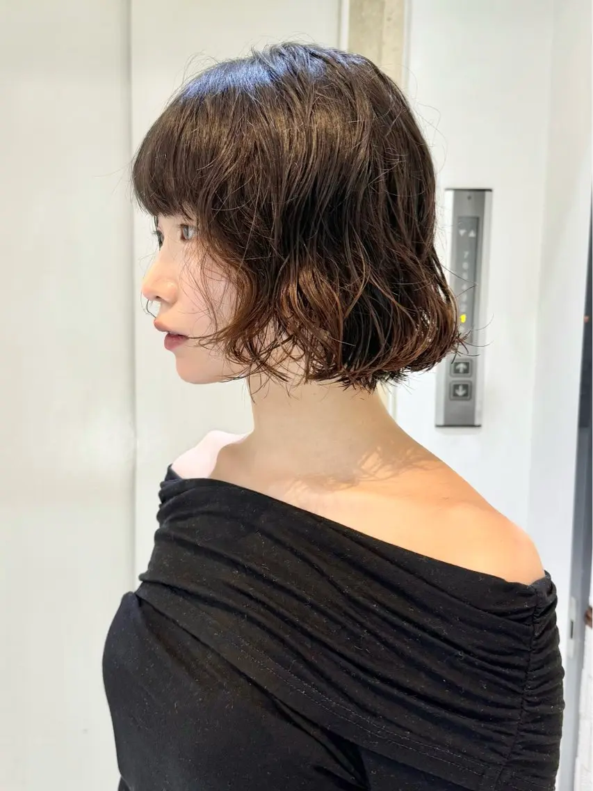 ショート パーマ ボブ ニュアンスパーマ カット パーマ トリートメント デジタルパーマ 🌀ボブ　萩原　龍のヘアスタイル