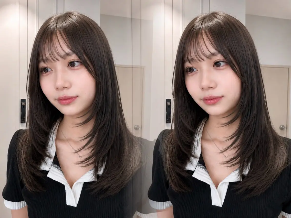 セミロング カット MOE レイヤー/新宿三丁目のヘアスタイル