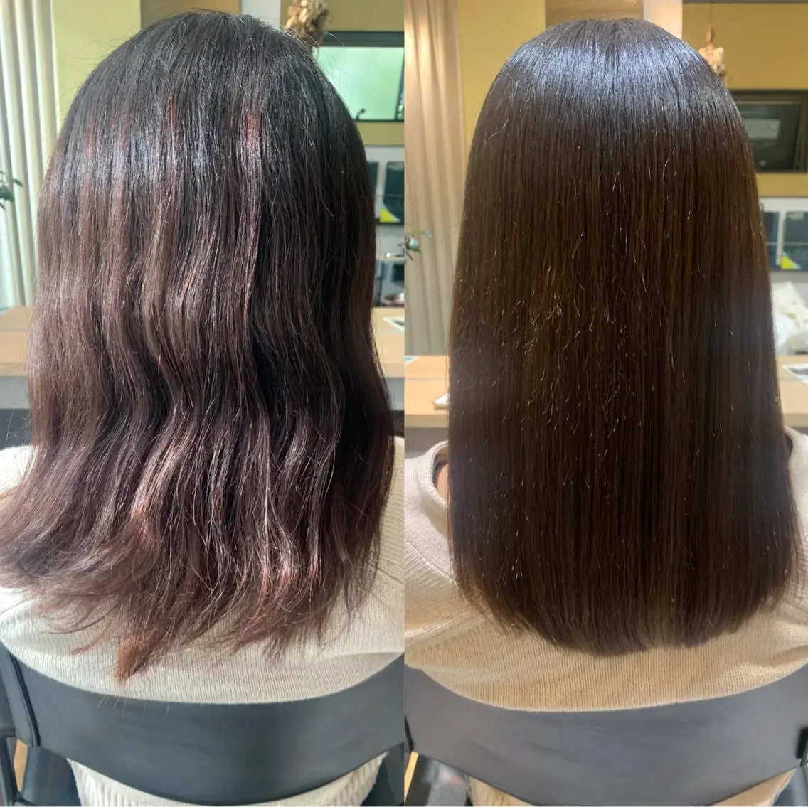 ミディアム パーマ ストレートパーマ カット 縮毛矯正 トリートメント hubhair レイヤー/透明感のヘアスタイル