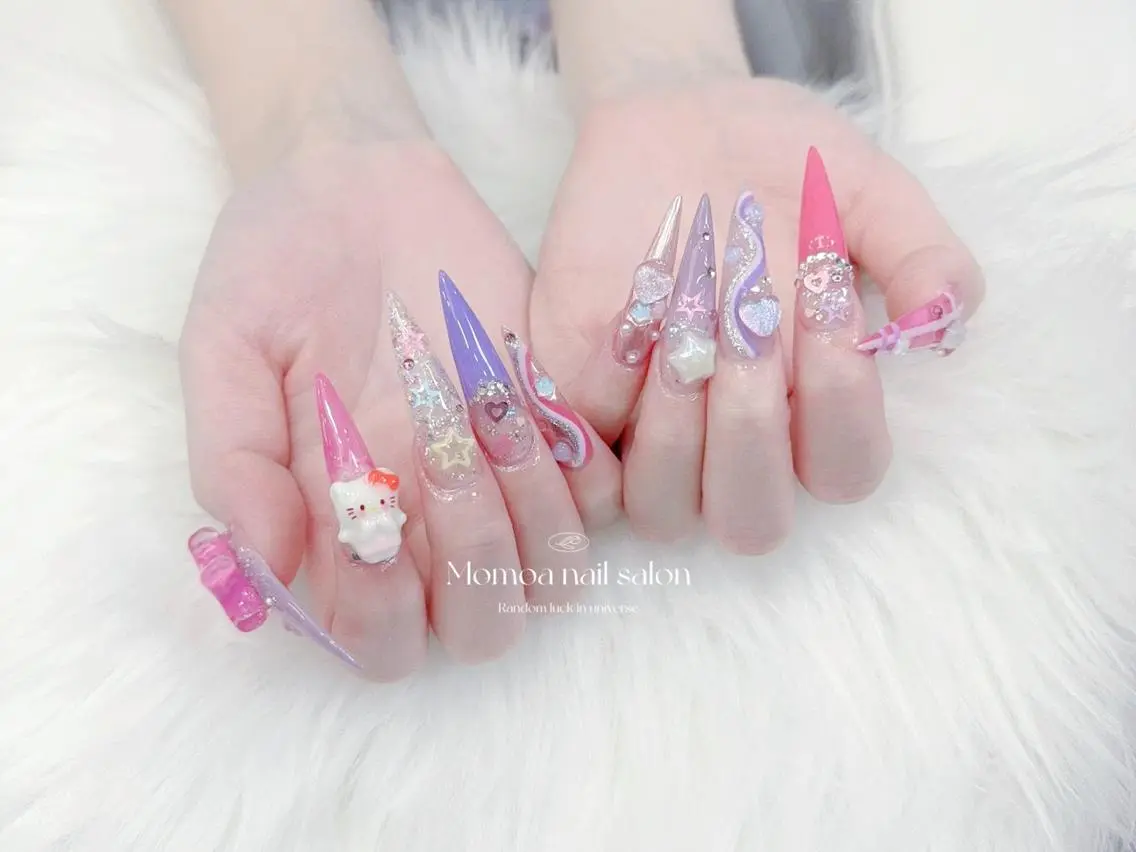 ネイル 成人式 大理石ネイル(マーブル) リボン 夏ネイル ネイルチップ ハンドネイル Mi Na Nail Salonのネイルデザイン