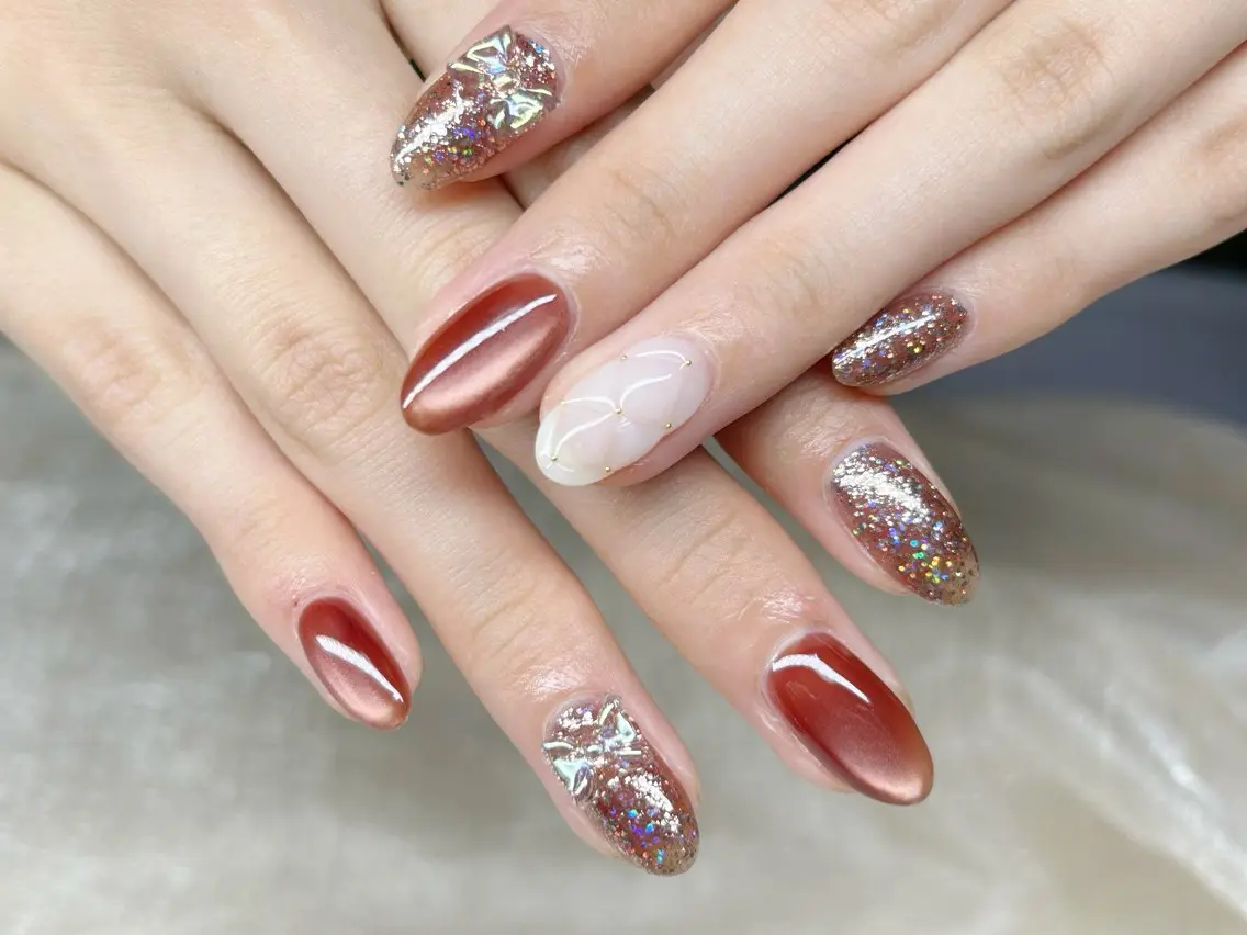 ネイル アートネイル 成人式 長さ出し フットネイル マグネットネイル ハンドネイル Lino Nailのネイルデザイン