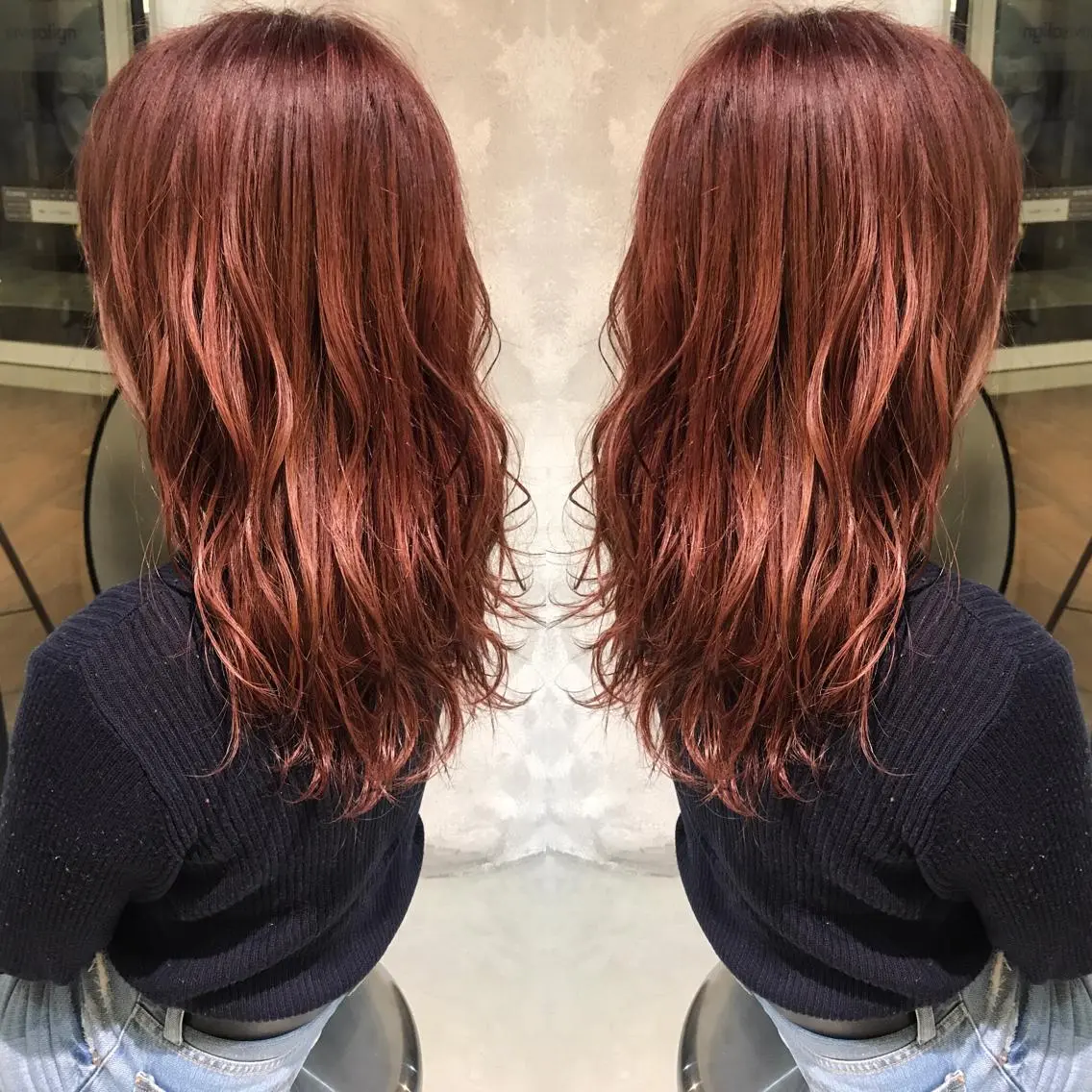 ロング カラー オレンジ ピンクカラー 松村 崇弘のヘアスタイル
