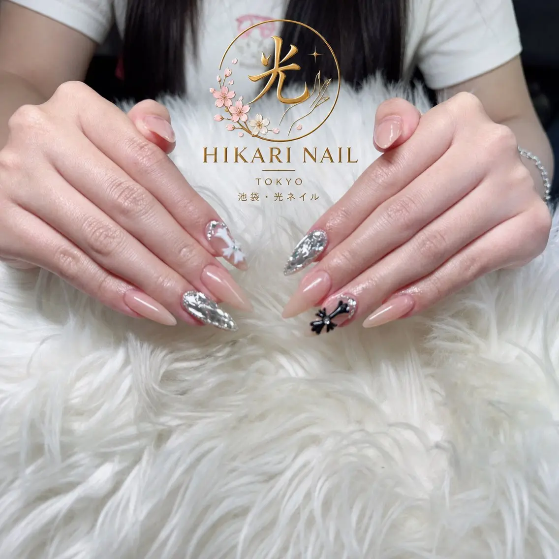 ネイル チークネイル 長さ出し フレンチネイル ガーリー ハート ハンドネイル HikariNail Ikebukuroのネイルデザイン