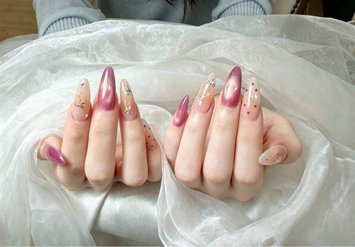 ネイル アートネイル マグネットネイル ピンク リボン ネイルチップ Noa Nail ゆえのネイルデザイン