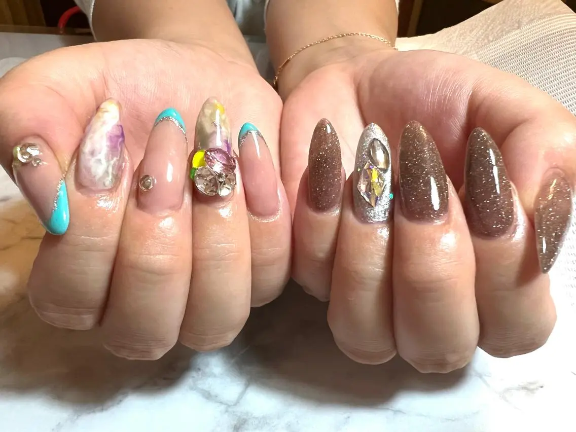 ネイル フレンチネイル 水色 大理石ネイル(マーブル) Nail salon SEICAのネイルデザイン