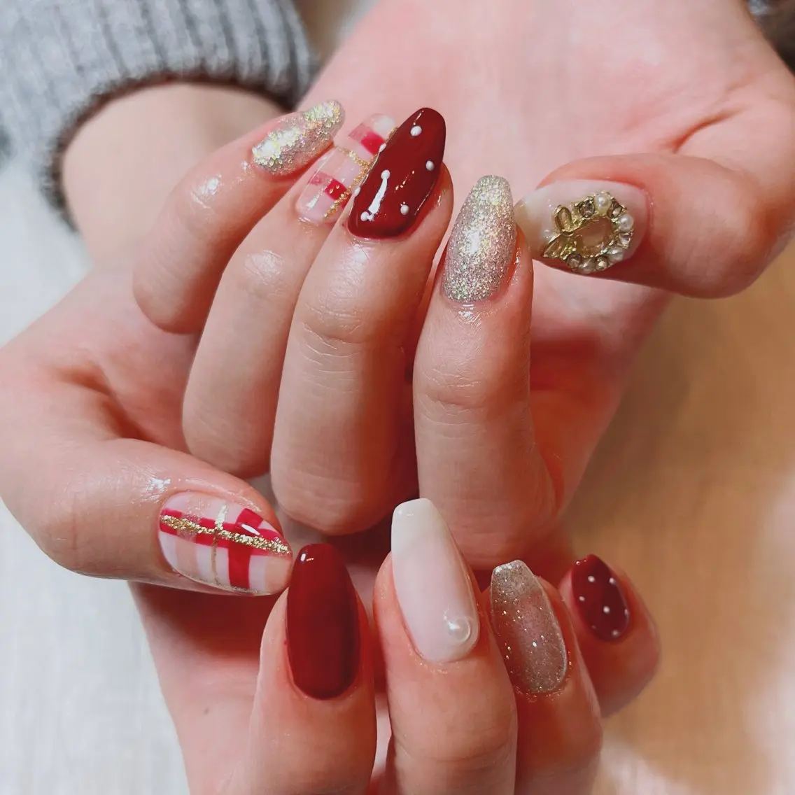ネイル ボルドー 持ち込み 冬ネイル クリスマス RUI ☆のネイルデザイン