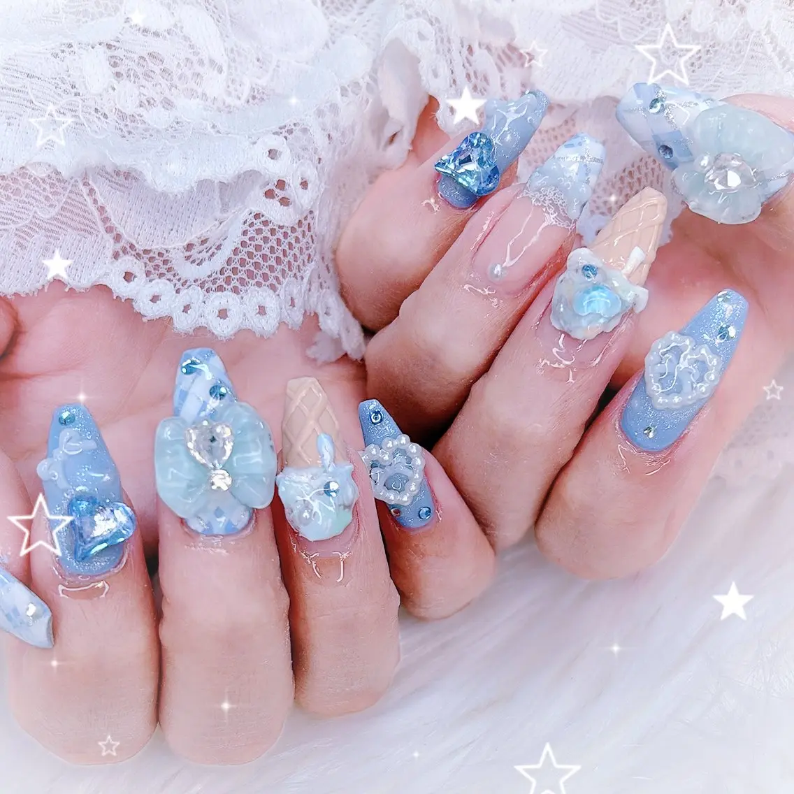 ネイル クリアネイル 氷ネイル・うるうるネイル ロングネイル ハンドネイル mini nailのネイルデザイン