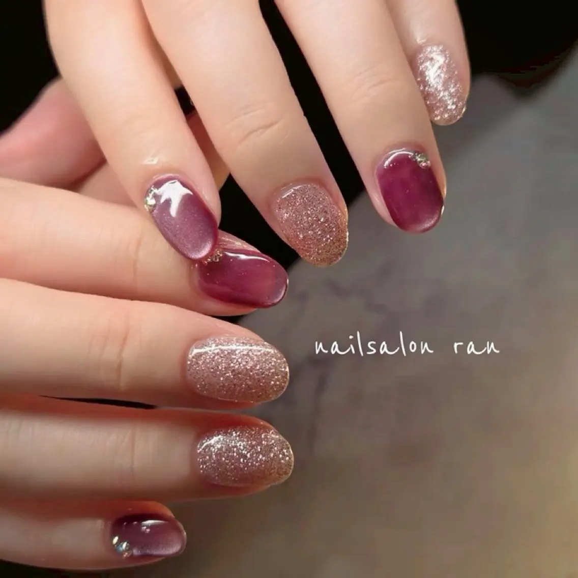 ネイル ラメ(グリッター) マグネットネイル パープル ハンドネイル ハンドケア nailsalon ranのネイルデザイン
